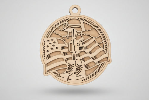 Wooden pendant with intricate cut-out design on a wooden surface